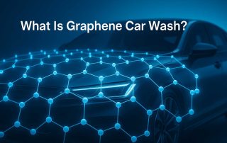 Blue-toned digital illustration of a shiny car surface with a graphene molecular lattice overlay representing graphene nanotechnology protection.